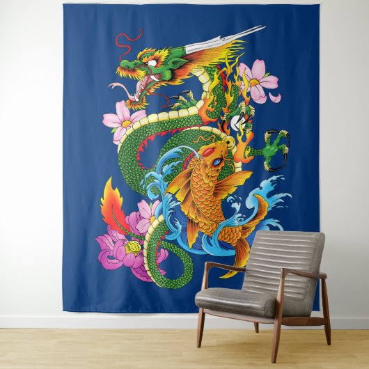 Groene Chinese Draak Koi Wandkleed (In situ)