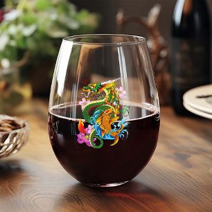 Groene Chinese Draak Koi Wijnglas Zonder Voet