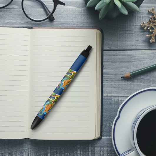 Groene Chinese Draak Koi Zwarte Inkt Pen