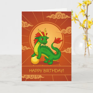Groene Chinese Draak op Rode Verjaardagsdeken Kaart