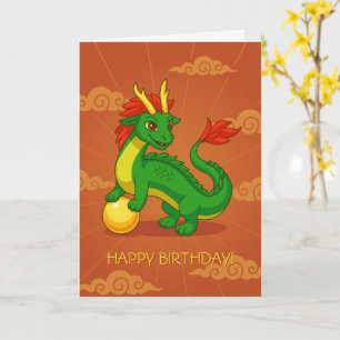 Groene Chinese Draak op Rode Verjaardagsdeken Kaart