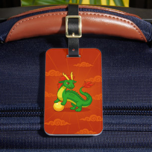 Groene Chinese Draak op Rood Bagagelabel