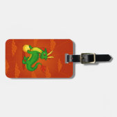 Groene Chinese Draak op Rood Bagagelabel (Voorkant horizontaal)