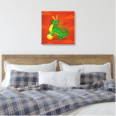 Groene Chinese Draak op Rood Canvas Afdruk (Insitu (Slaapkamer))