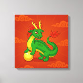 Groene Chinese Draak op Rood Canvas Afdruk (Voorkant)