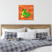 Groene Chinese Draak op Rood Canvas Afdruk (Insitu (Slaapkamer))