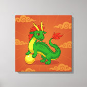 Groene Chinese Draak op Rood Canvas Afdruk (Voorkant)