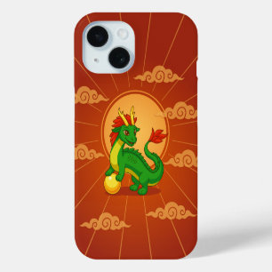 Groene Chinese Draak op Rood iPhone 15 Case