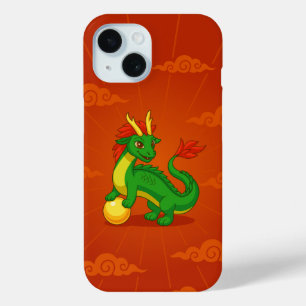 Groene Chinese Draak op Rood iPhone 15 Case
