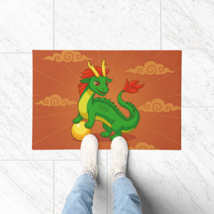 Groene Chinese Draak op Rood Deurmat
