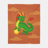 Groene Chinese Draak op Rood Fleece Deken (Voorkant)