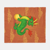 Groene Chinese Draak op Rood Fleece Deken (Voorkant (Horizontaal))
