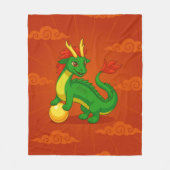 Groene Chinese Draak op Rood Fleece Deken (Voorkant)