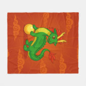 Groene Chinese Draak op Rood Fleece Deken (Voorkant (Horizontaal))