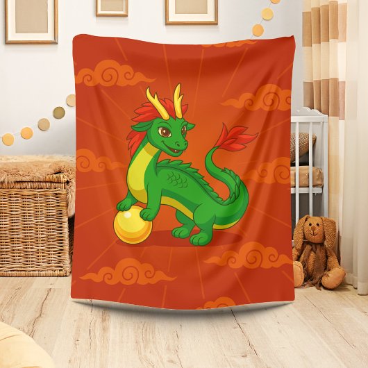 Groene Chinese Draak op Rood Fleece Deken
