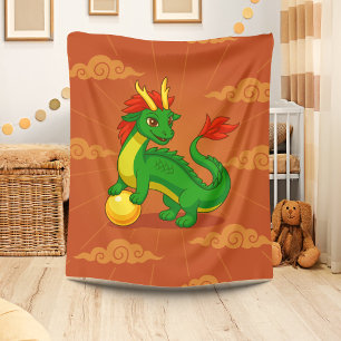 Groene Chinese Draak op Rood Fleece Deken
