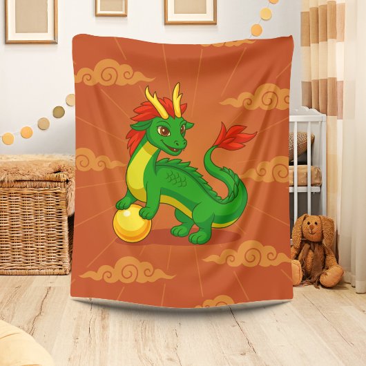 Groene Chinese Draak op Rood Fleece Deken