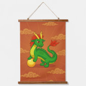 Groene Chinese Draak op Rood Hangend Wandkleed (Voorkant)