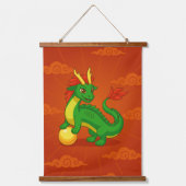 Groene Chinese Draak op Rood Hangend Wandkleed (Voorkant)