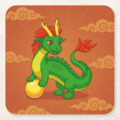Groene Chinese Draak op Rood Kartonnen Onderzetters (Voorkant)