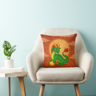Groene Chinese Draak op Rood Kussen