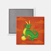 Groene Chinese Draak op Rood Magneet (Voorkant / Achterkant)