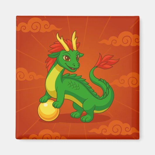 Groene Chinese Draak op Rood Magneet (Voorkant)