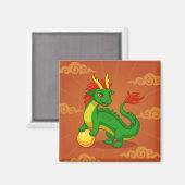 Groene Chinese Draak op Rood Magneet (Voorkant / Achterkant)