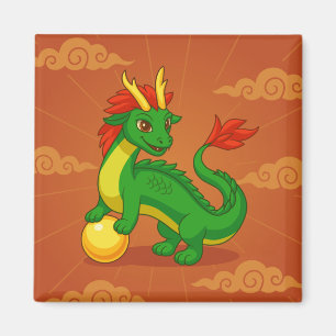 Groene Chinese Draak op Rood Magneet