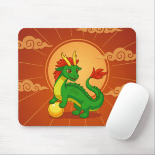 Groene Chinese Draak op Rood Muismat