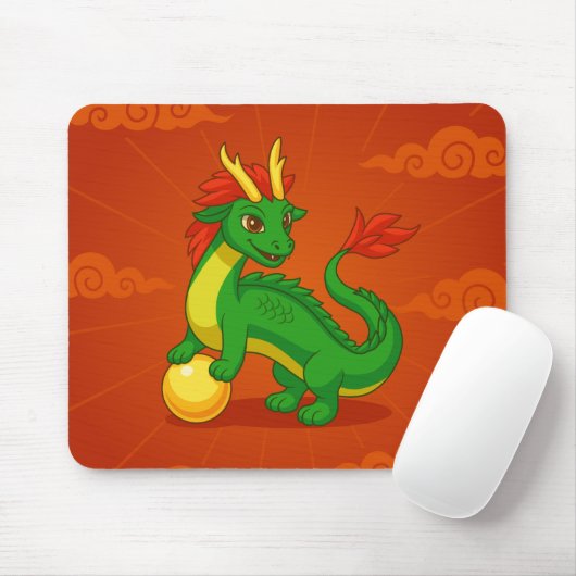 Groene Chinese Draak op Rood Muismat (Met muis)