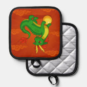 Groene Chinese Draak op Rood Pannenlap (Voorkant / Achterkant)