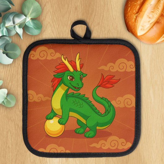 Groene Chinese Draak op Rood Pannenlap