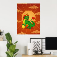 Groene Chinese Draak op Rood