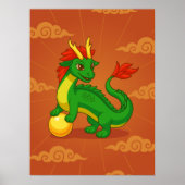 Groene Chinese Draak op Rood Poster (Voorkant)