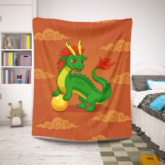 Groene Chinese Draak op Rood Sherpa Deken