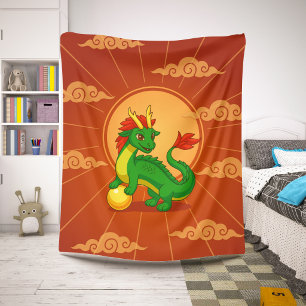 Groene Chinese Draak op Rood Sherpa Deken