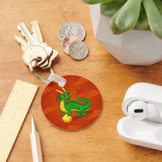 Groene Chinese Draak op Rood Sleutelhanger (Bureau)