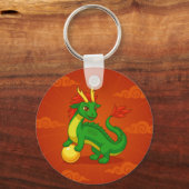 Groene Chinese Draak op Rood Sleutelhanger (Voorkant)