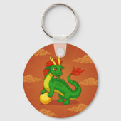 Groene Chinese Draak op Rood Sleutelhanger (Voorkant)