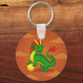 Groene Chinese Draak op Rood Sleutelhanger (Voorkant)