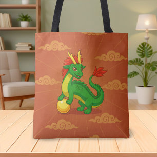 Groene Chinese Draak op Rood Tote Bag