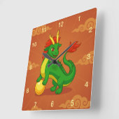 Groene Chinese Draak op Rood Vierkante Klok (Hoek)