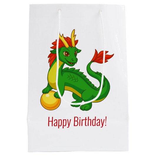Groene Chinese Draak Verjaardag Medium Cadeauzakje (Achterkant)