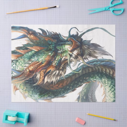 Groene Chinese Dragon Illustratie Decoupage Tissuepapier (Craft)