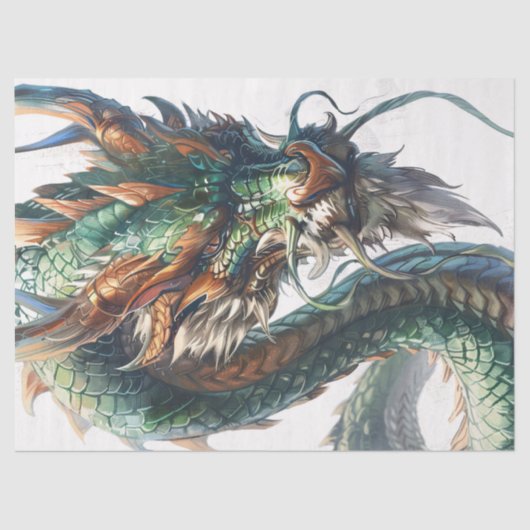 Groene Chinese Dragon Illustratie Decoupage Tissuepapier (Voorkant)