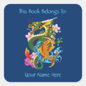 Groene Chinese Dragon Koi Bookplate Vierkante Sticker (Voorkant)