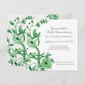 Groene Chinoiserie Bloemige Waterverf Bruiloftsont Kaart (Voorkant / Achterkant)