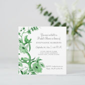 Groene Chinoiserie Bloemige Waterverf Bruiloftsont Kaart (Staand voorkant)