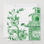 Groene Chinoiserie Bloemige Waterverf Bruiloftsont Kaart (Achterkant)